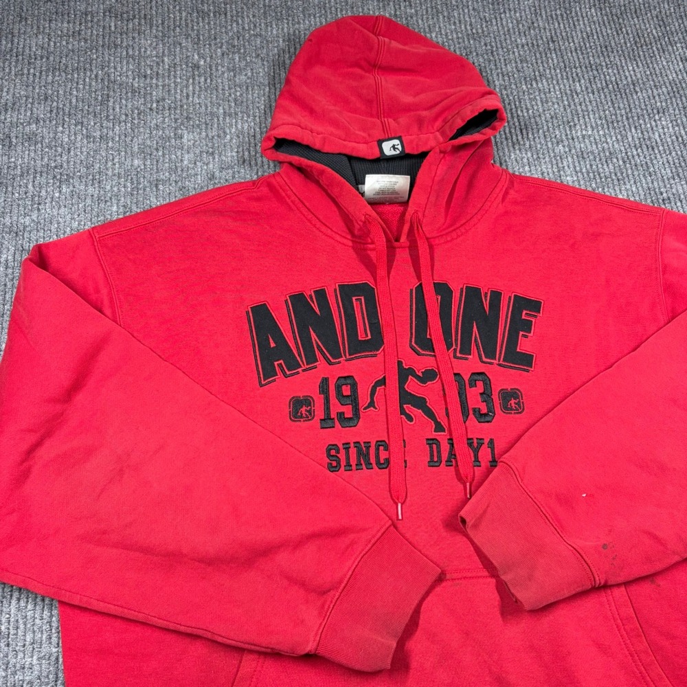 AND1 Hoodie Mens 2XL Red Basketball Sweatshirt Graphic Logo Pullover 1993